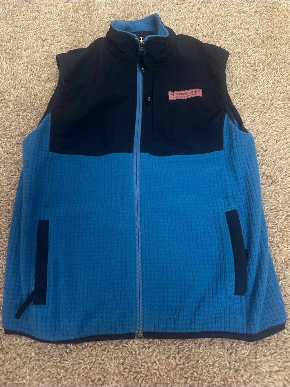 Vineyard Vines Blue Kids Fleece Vest with Chest Pocket